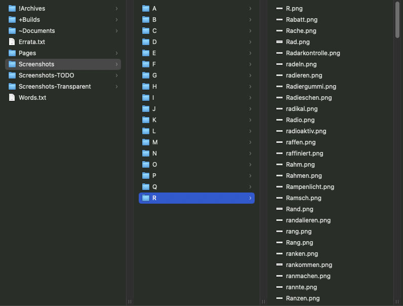 Directory of Screenshots of Individual Words